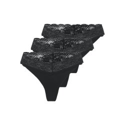 ONLY CHLOE LACE THONG 3-PACK BLACK - 15340169