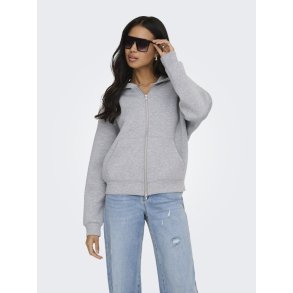 ONLY NAOMI TWO-WAY ZIP HOODIE LIGHT GREY MELANGE- 15383142