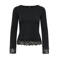 ONLY LIVE LOVE BLACK L/S O-NECK LACE TOP - 15385106