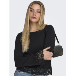 ONLY LIVE LOVE BLACK L/S O-NECK LACE TOP - 15385106