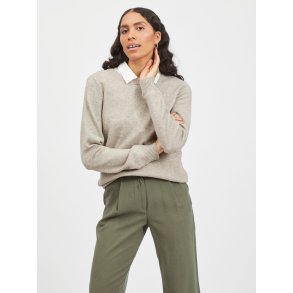 VILA RIL NATURAL MELANGE STRIK RUND HALS - 14054177