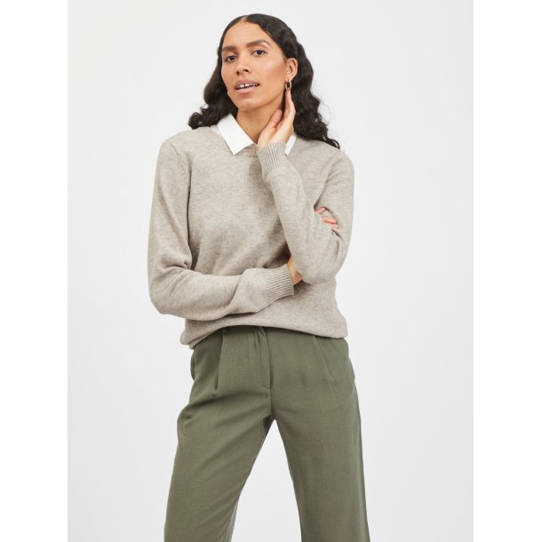 VILA RIL NATURAL MELANGE STRIK RUND HALS - 14054177