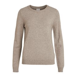 VILA RIL NATURAL MELANGE STRIK RUND HALS - 14054177