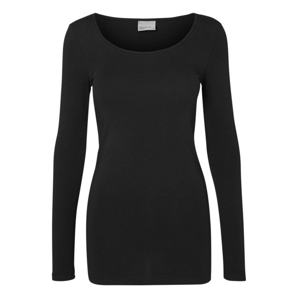 VERO MODA BASIS U-HALS LANG BLUSE SORT - 10152908