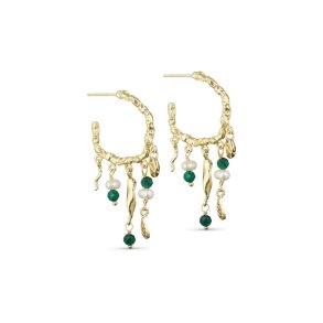 PURE BY NAT ANDREA EARRINGS W. GEMSTGONES G/B MALACHITE - 45823