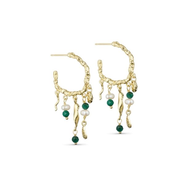 PURE BY NAT ANDREA EARRINGS W. GEMSTGONES G/B MALACHITE - 45823