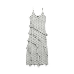 VERO MODA SMILLA SL LONG FRILL DRESS SNOW WHITE BLACK DOT - 10346307