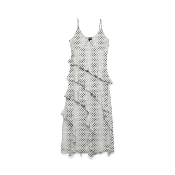 VERO MODA SMILLA SL LONG FRILL DRESS SNOW WHITE BLACK DOT - 10346307