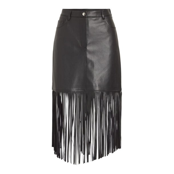 VILA PRANA FRINGE SHORT COATED SKIRT BLACK - 14109533