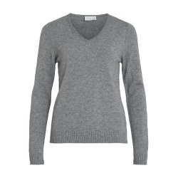 VILA RIL MEDIUM GREY MELANGE STRIK V-HALS - 14042769