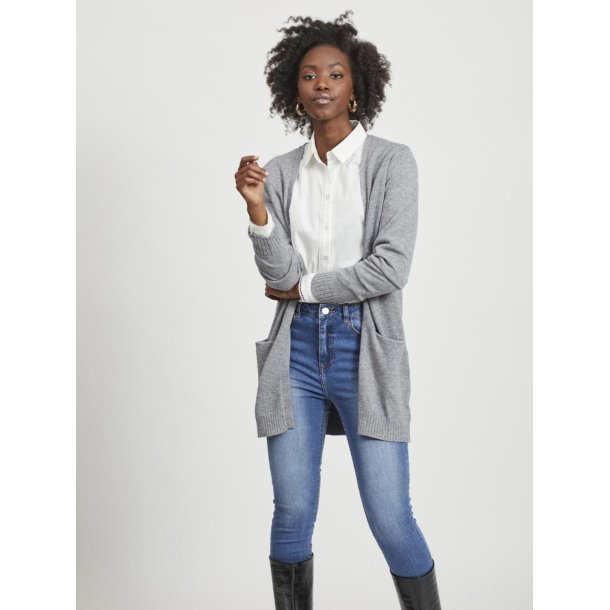  VILA RIL MREDIUM GREY MELANGE OPEN STRIK CARDIGAN - 14044041