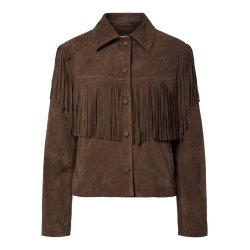 YAS HANNAH SUEDE RUSKINDSJAKKE MED FRYNSER CHOCOLATE BROWN- 26039730